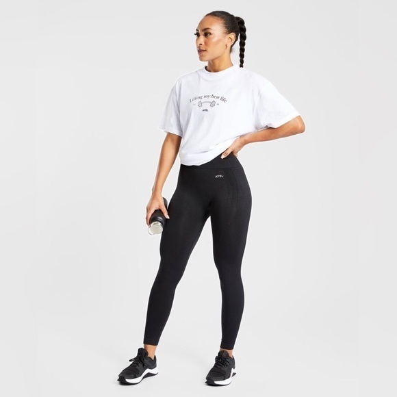 AYBL Womens Motion Seamless Black High Waisted Ribbed Knit Compression Leggings - Picture 2 of 8